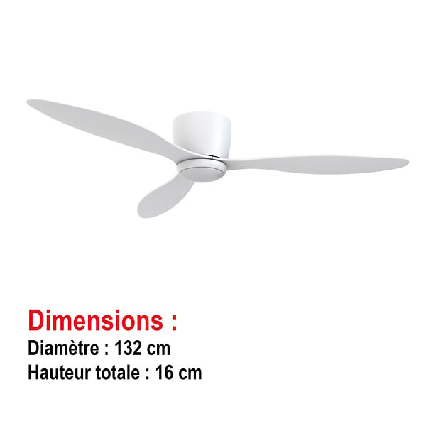 BATILEC - Ventilateur de plafond Soreno avec lampe LED intégrée, diamètre 132cm, modes été/hiver, moteur silencieux 6 vitesses, télécommande-BATILEC - large