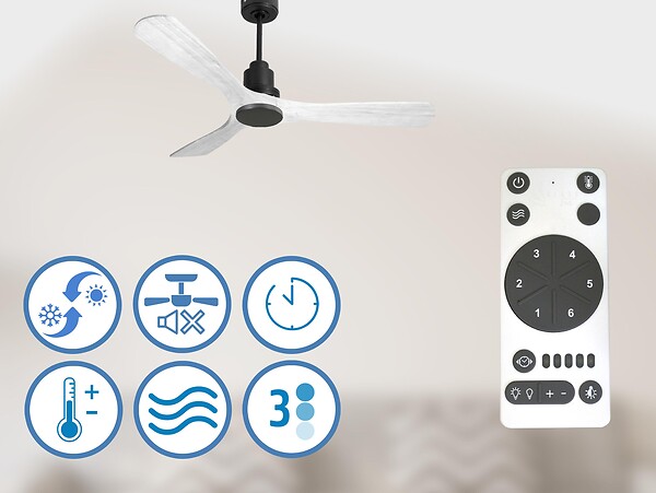 PURLINE - Ventilateur de plafond Réversible  Thermostat Wifi Moteur à courant continu Toits en pente Télécommande Hypersilence Mémoire Shopify Vendible (AUTOMATIQUE) - large