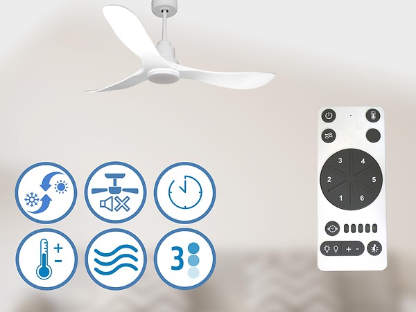 PURLINE - Ventilateur de plafond Réversible  Thermostat Dimmable Wifi Moteur à courant continu Toits en pente Télécommande Lumière à trois tons Hypersilence Mémoire - large