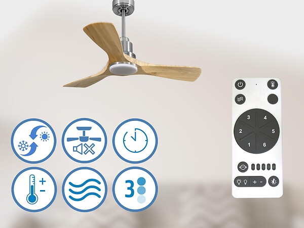 PURLINE - Ventilateur de plafond Réversible  Thermostat Dimmable Wifi Moteur à courant continu Toits en pente Télécommande Lumière à trois tons Hypersilence Mémoire - large