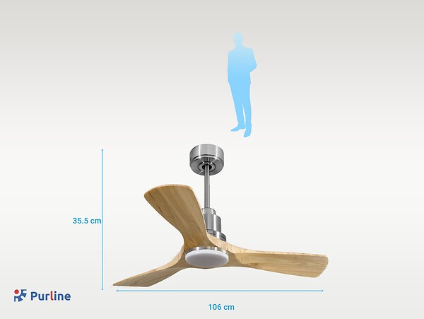 PURLINE - Ventilateur de plafond Réversible  Thermostat Dimmable Wifi Moteur à courant continu Toits en pente Télécommande Lumière à trois tons Hypersilence Mémoire - large