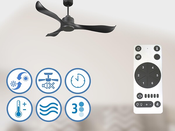 PURLINE - Ventilateur de plafond Réversible  Thermostat Wifi Moteur à courant continu Toits en pente Télécommande Adaptateur 2/3 Lames Hypersilence Mémoire - large