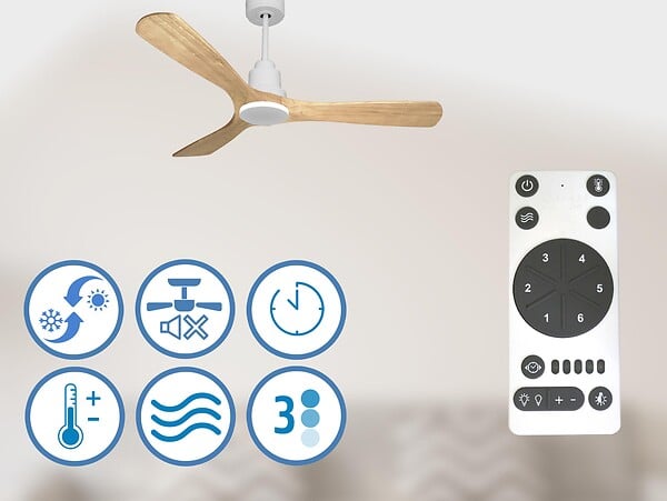 PURLINE - Ventilateur de plafond Réversible  Thermostat Wifi Moteur à courant continu Toits en pente Télécommande Hypersilence Mémoire - large