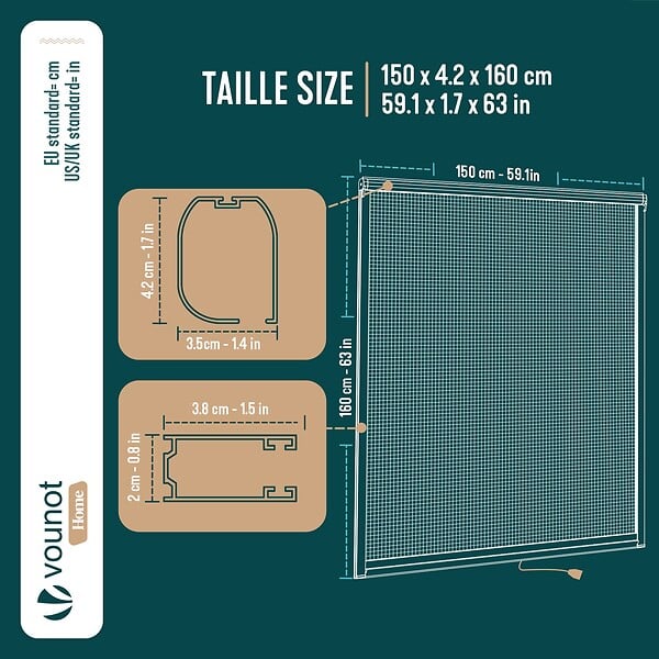 VOUNOT - Store moustiquaire pour fenetre enroulable et recoupable en pvc L150 x H160 cm Blanc - large