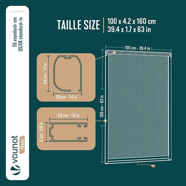 VOUNOT - Store moustiquaire pour fenetre enroulable et recoupable en pvc L100 x H160 cm Blanc - large