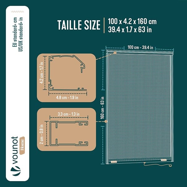 VOUNOT - Store moustiquaire pour fenetre enroulable et recoupable en aluminium L100 x H160 cm Blanc - large