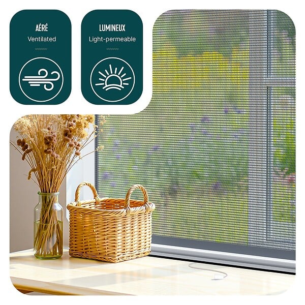 VOUNOT - Store moustiquaire pour fenetre enroulable et recoupable en pvc L130 x H160 cm Blanc - large