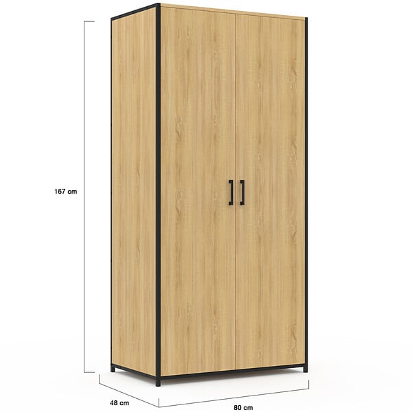 ID MARKET - Armoire 2 portes DETROIT penderie 80 cm avec étagères rangement maxi capacité design industriel - large
