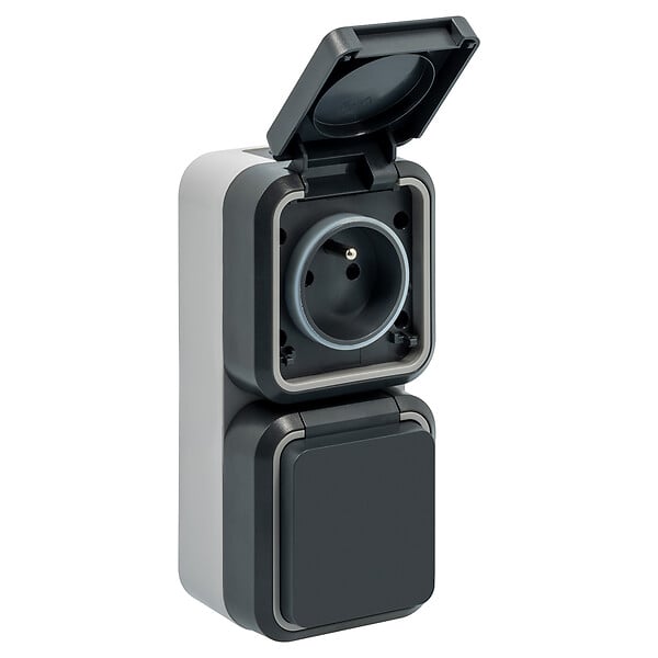SIEMENS - Double prise de courant 2P+T verticale étanche IP55 – Pose en saillie, idéale pour extérieur, résistante à l'eau et à la poussière - large