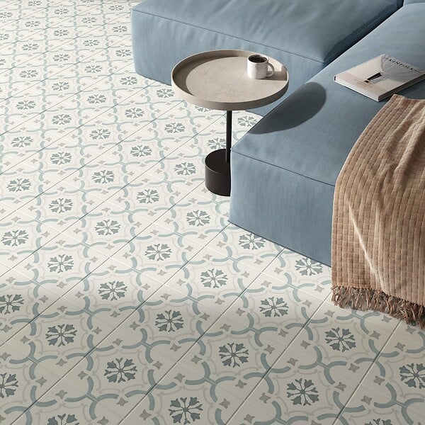 RO'MA NATURE - Carrelage effet Carreau ciment Varolia Bleu 22,3x22,3x0,9 cm Ventoril - Sol et mur intérieur (vendu par carton de 0,65 m²) - large