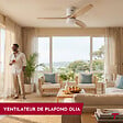 THOMSON - Ventilateur de plafond avec lumière THOMSON OLIA avec pales en bois certifié FSC, diamètre de 132 cm et télécommande incluse - vignette