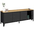 ID MARKET - Buffet bas 140 cm ESTER 4 portes métal noir et plateau bois design industriel - vignette