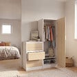 ID MARKET - Armoire 1 porte AMBRE penderie avec commode 3 tiroirs 100 cm modulable façon hêtre et blanc - vignette