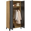 ID MARKET - Armoire vestiaire penderie ESTER 2 portes métal noir et contour bois design industriel - vignette
