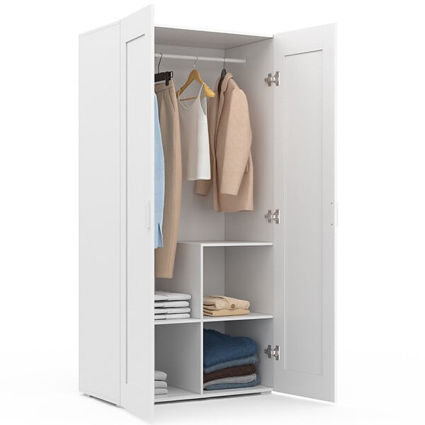 ID MARKET - Armoire 2 portes VITO blanc penderie 80 cm avec étagères rangement maxi capacité - large