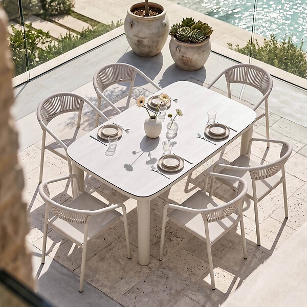 OVIALA - Table de jardin structure en aluminium 6 personnes L150x90cm beige - Nocera - large