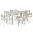 OVIALA - Table de jardin aluminium 213x90 cm et 8 chaises textilène beige - Nocera - vignette