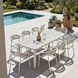 OVIALA - Table de jardin aluminium 213x90 cm et 8 chaises textilène beige - Nocera - vignette
