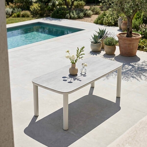OVIALA - Table de jardin aluminium 213x90 cm et 8 chaises textilène beige - Nocera - large