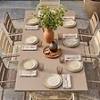 OVIALA - Ensemble table de jardin et 8 fauteuils en métal taupe et ivoire  - Palavas - vignette