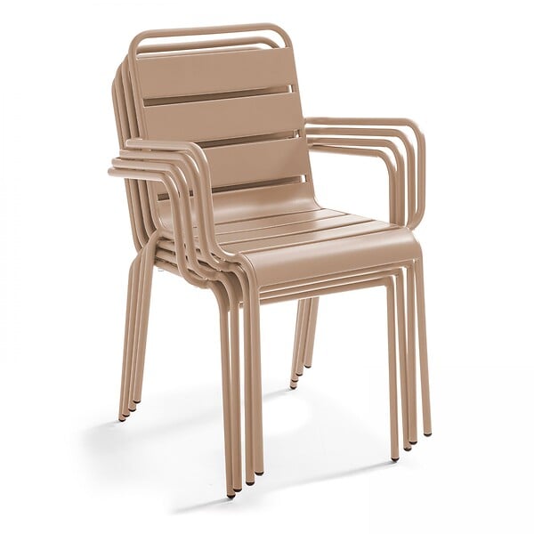 OVIALA - Ensemble table de jardin et 8 fauteuils en métal taupe et ivoire  - Palavas - large