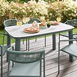 OVIALA - Table de jardin aluminium 150x90 cm et 6 chaises textilène vert - Nocera - vignette