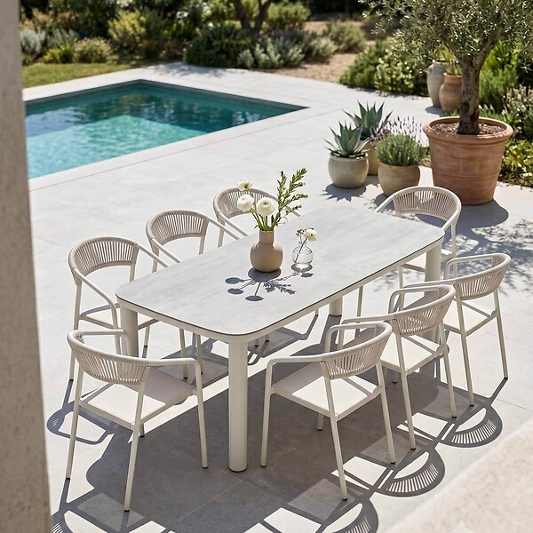OVIALA - Table de jardin structure en aluminium 8 personnes L213x90cm beige - Nocera - large