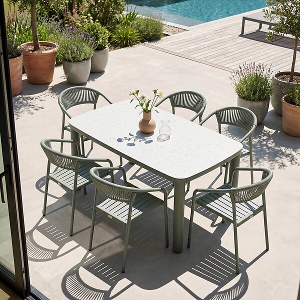 OVIALA - Table de jardin structure en aluminium 6 personnes L150x90cm vert - Nocera - large