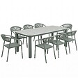 OVIALA - Table de jardin aluminium 213x90 cm et 8 chaises textilène vert - Nocera - vignette