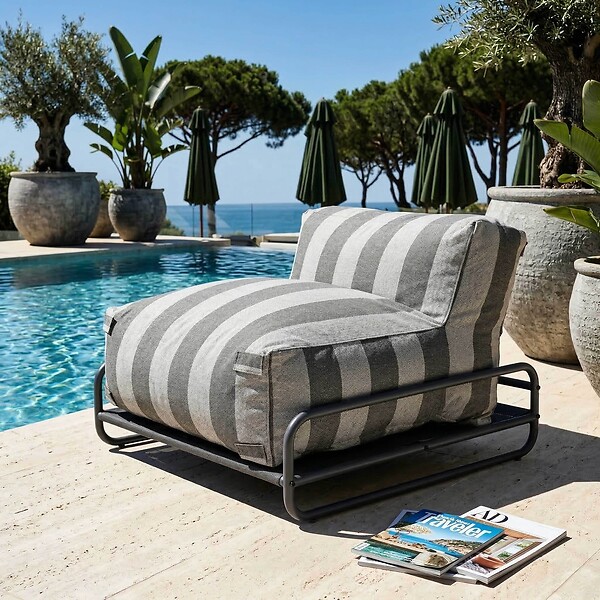 OVIALA - Salon de jardin modulable rayé 4 places avec structure gris - Mixi - large