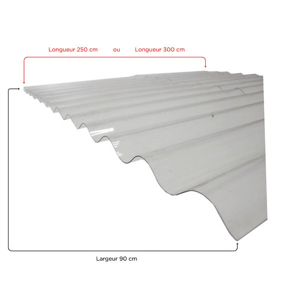 MCCOVER - Lot 2 plaques polycarbonate ondulées PO 76/18 + 3 kits de fixation Translucide, l.90 cm, L.250 cm - large