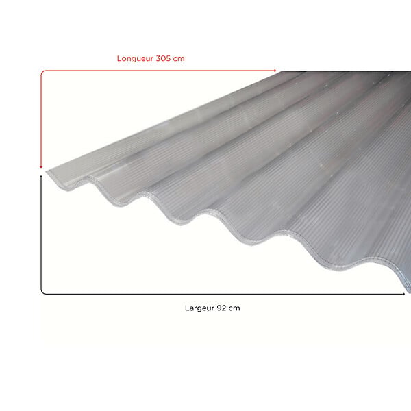 MCCOVER - Lot 2 plaques polycarbonate ondulées alvéolaire GO 177/51 mm + 3 kits de fixation Translucide, l.92cm, L.305 cm - large