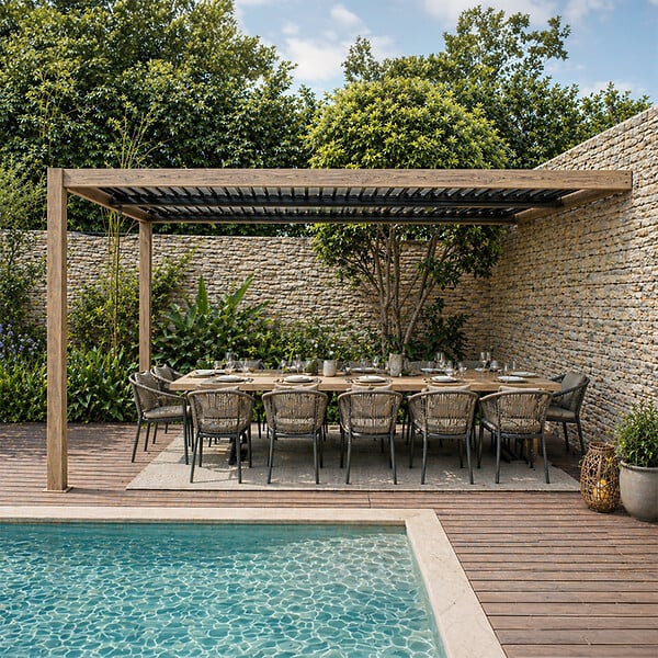 CONCEPT USINE - Pergola bioclimatique 4x3m adossée effet bois SIFNOS - large