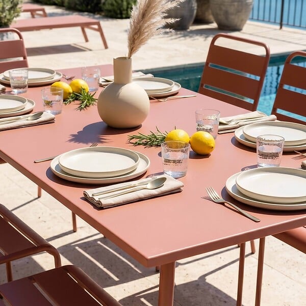OVIALA - Ensemble table de jardin et 8 chaises en métal argile - Palavas - large