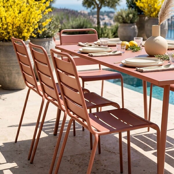 OVIALA - Ensemble table de jardin et 8 chaises en métal argile - Palavas - large