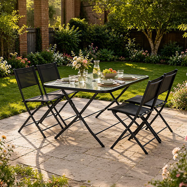 CONCEPT USINE - Ensemble table de jardin 130 cm et 4 chaises pliantes MAHON - large