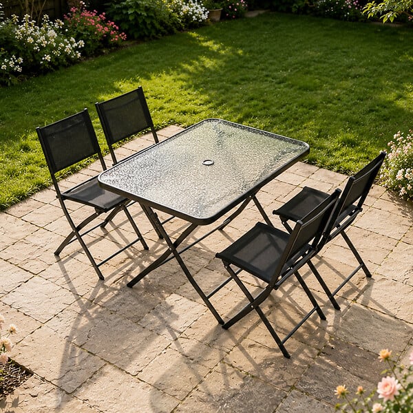 CONCEPT USINE - Ensemble table de jardin 130 cm et 4 chaises pliantes MAHON - large