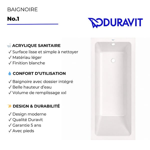 DURAVIT - Baignoire droite 170x70 DURAVIT Duravit No.1 - large