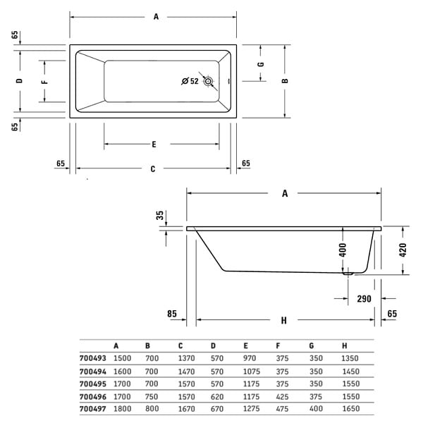 DURAVIT - Baignoire droite 170x70 DURAVIT Duravit No.1 - large
