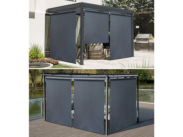 HABITAT ET JARDIN - Lot de 3 stores rétractables pergola - 124 x 225 cm - Gris anthracite - large