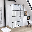 AURLANE - Paroi de douche a l'italienne serigraphie type Briques - dim. 120x195cm - Profile noir mat - 5mm - vignette