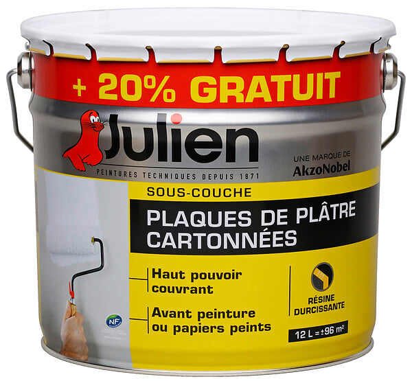 JULIEN - Sous couche plaque de plâtre - Blanc - Mat - 10L+20% gratuit - large