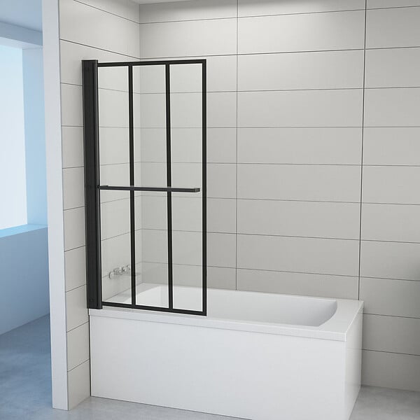 KINDFORD - Paroi de baignoire relevable - Noir - Mat - 71x140cm - large