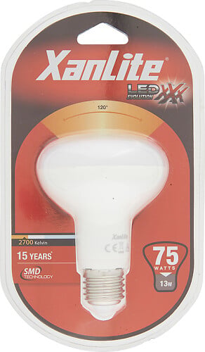 XANLITE - Ampoule LED R80, culot E27, 11,5W, équivalent 75W, 1055 lm, blanc chaud, 2700K, durée de vie 15000 h, classe énergétique A+ - large