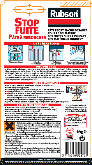 RUBSON - Stop fuite Pâte à reboucher RUBSON 64 GR - large