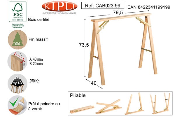 ASTIGARRAGA KIT LINE - Tréteau pin massif pliable KIPLI - large