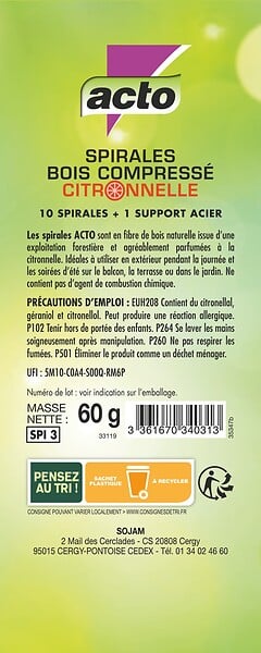 ACTO - Spirales bois compressé citronnelle - large