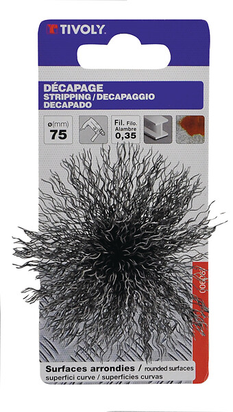 TIVOLY - Brosse éventail fil acier ondulé D75mm - large