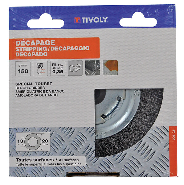 TIVOLY - Brosse de touret, fil acier ondulé, D125x20 - large