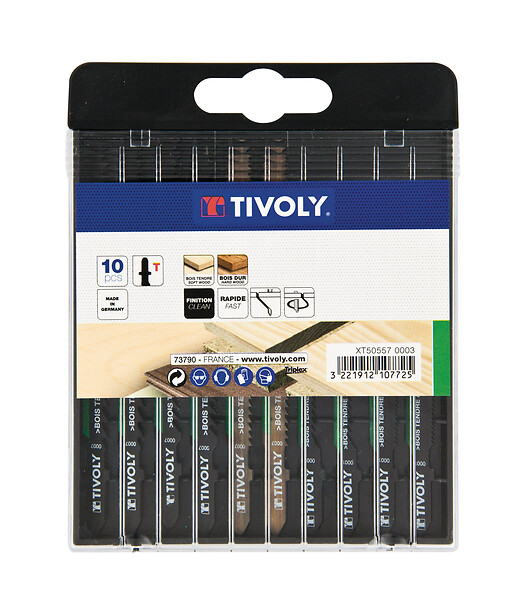 TIVOLY - Coffret 10 lames scies sauteuses bois, attache T. - large